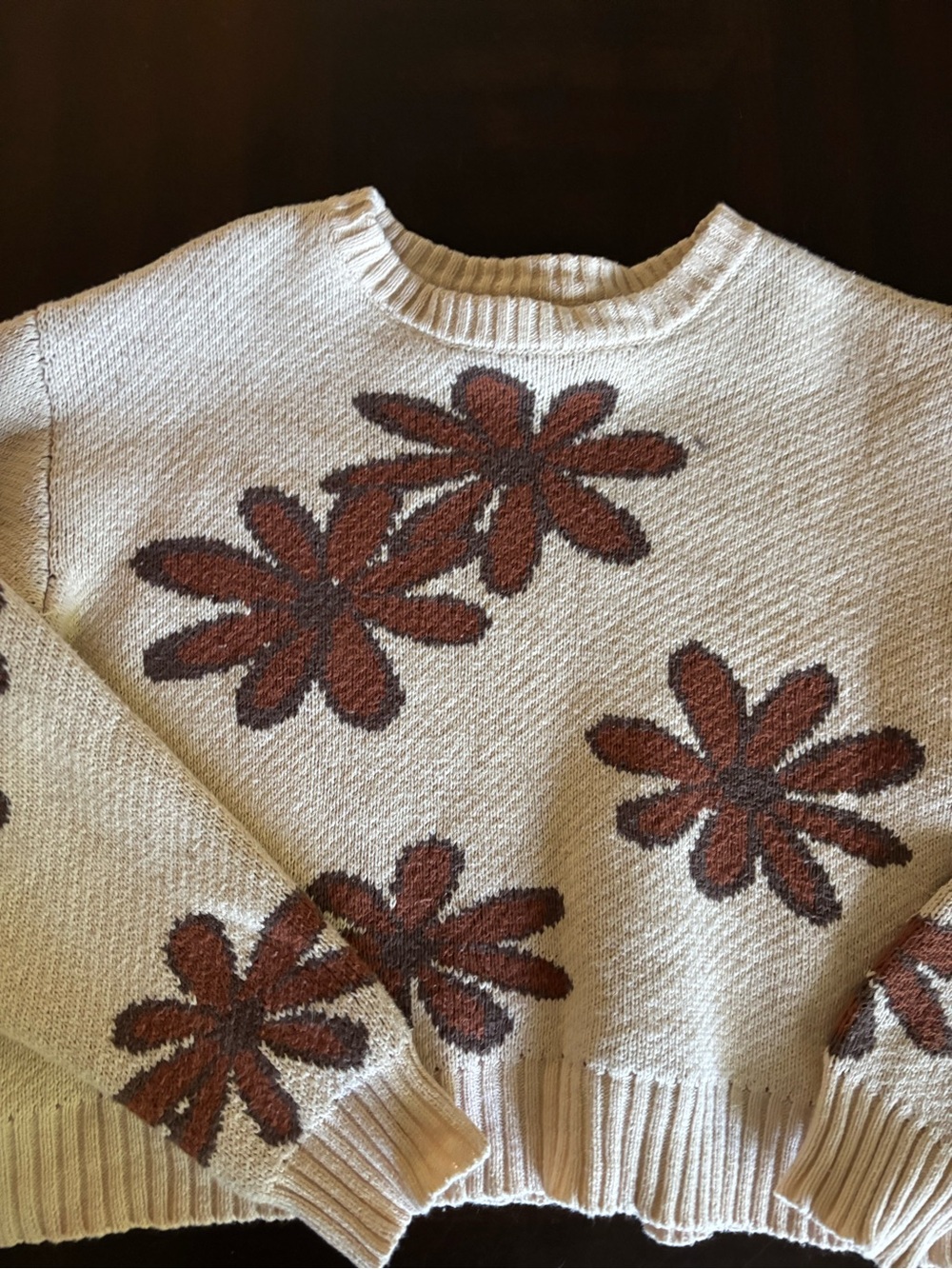 PacSun Cream Crewneck Sweater with Rust Floral Motif - Picture 2 of 3